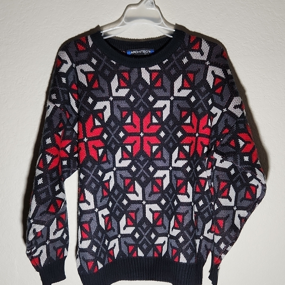 Ugly Christmas Sweater Poinsetta Medium Black Red White